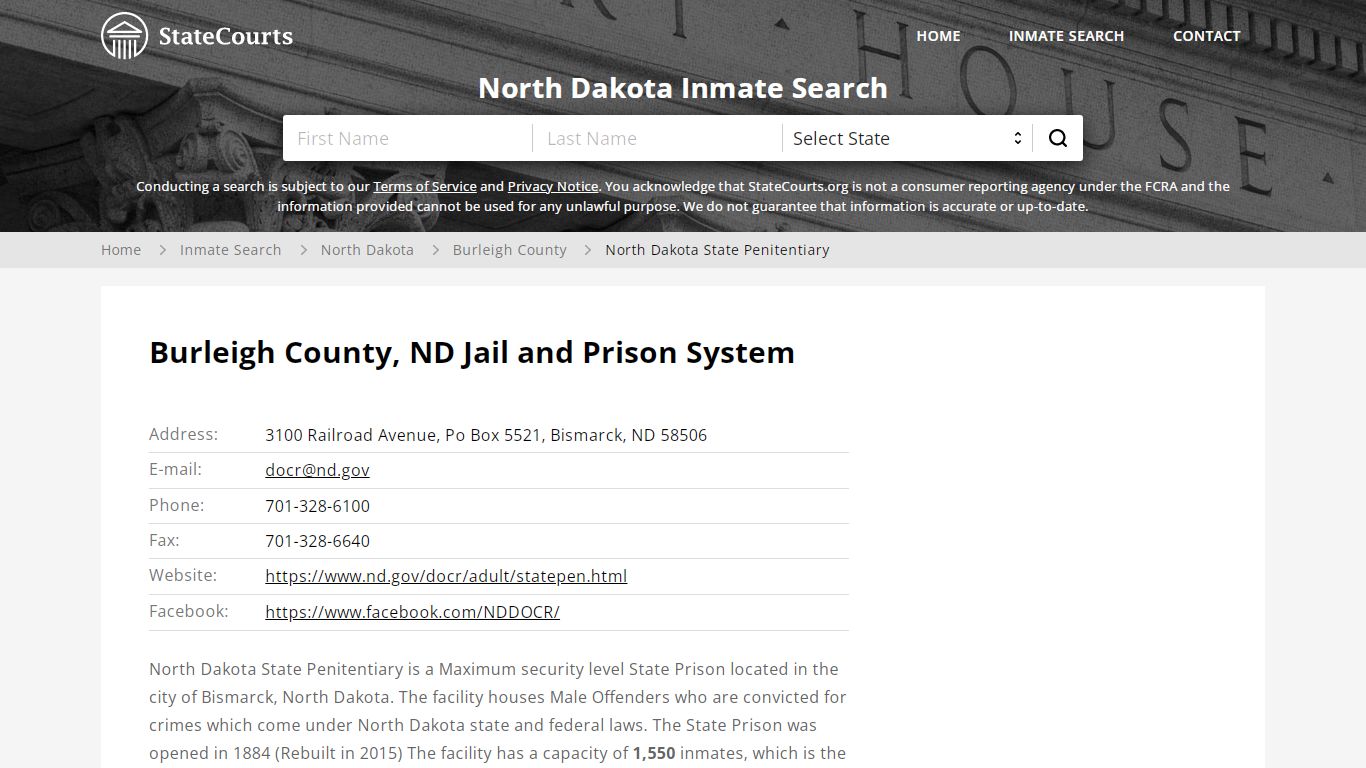 North Dakota State Penitentiary Inmate Records Search, North Dakota ...