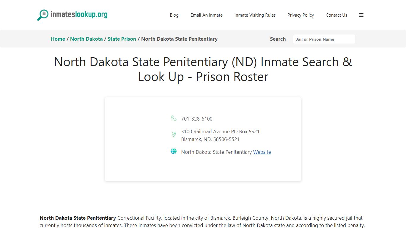 North Dakota State Penitentiary (ND) Inmate Search & Look Up - Prison ...